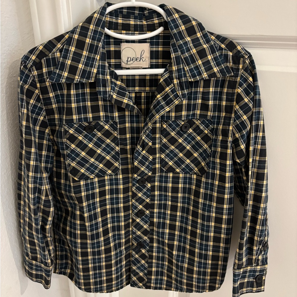 Peek Navy and Yellow Plaid Shirt - Kids size S (4-5) 💙💛
